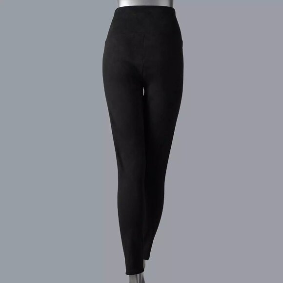 Black High Waisted Faux Suede Leggings - Picture 1 of 4